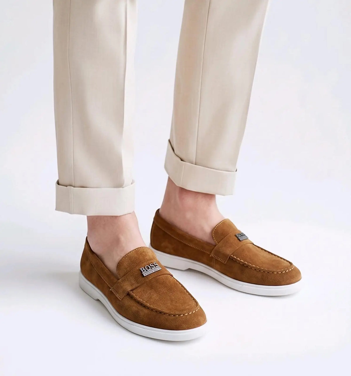 Hugo_Boss Tan Premium Suede Leather Formal Loafers
