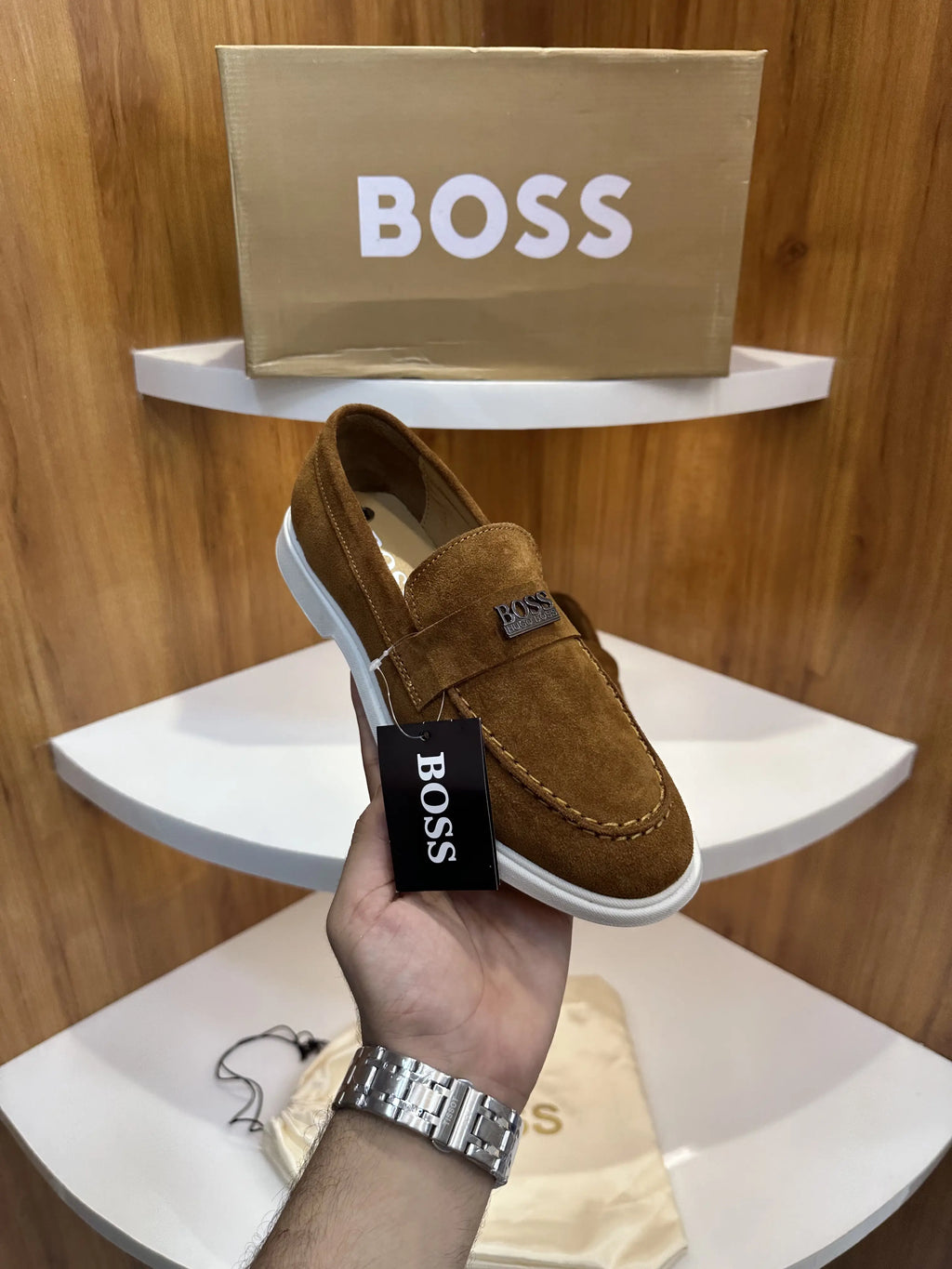 Hugo_Boss Tan Premium Suede Leather Formal Loafers