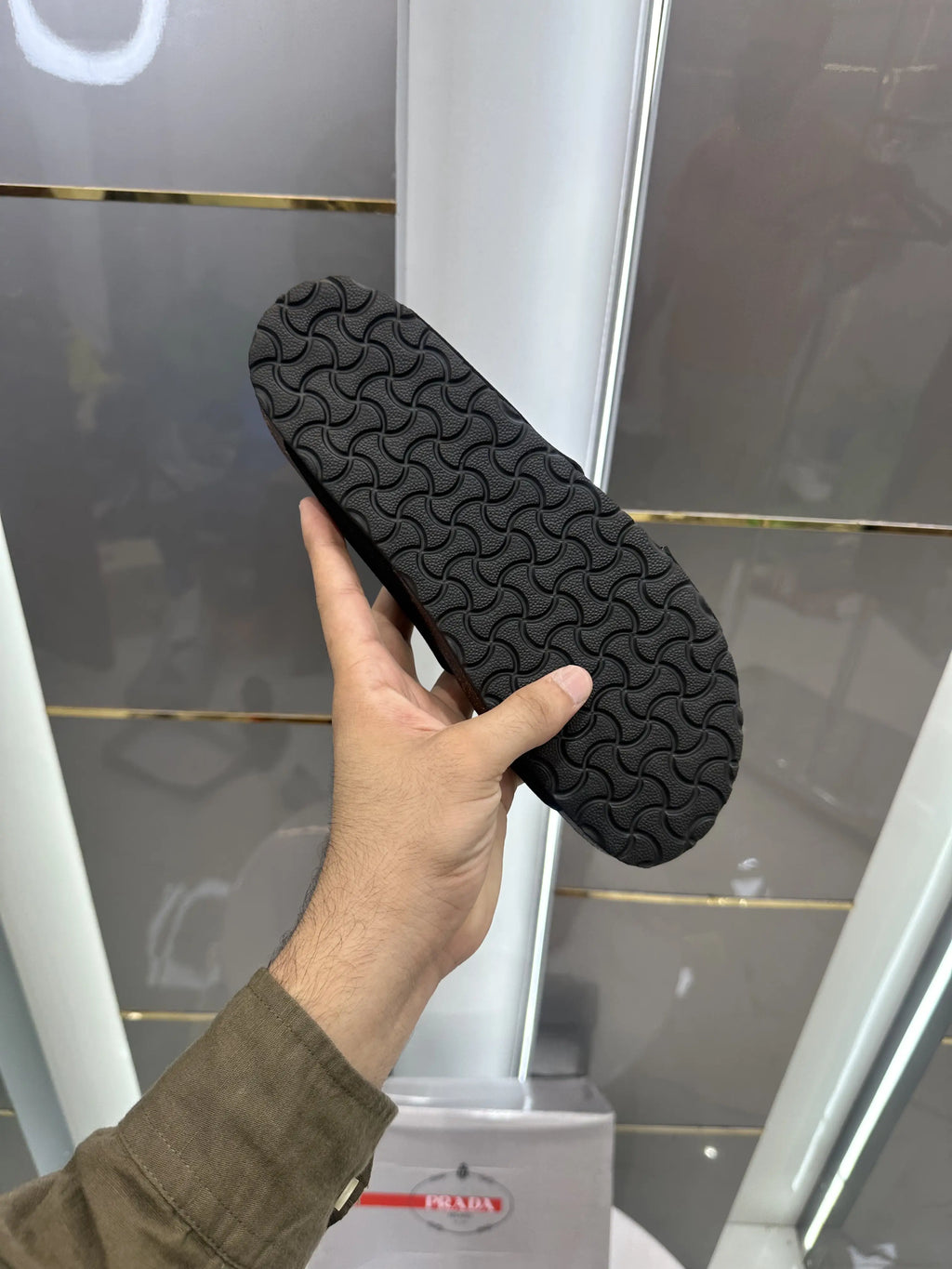 Prada_Black Cross Premium Suede Leather Slide