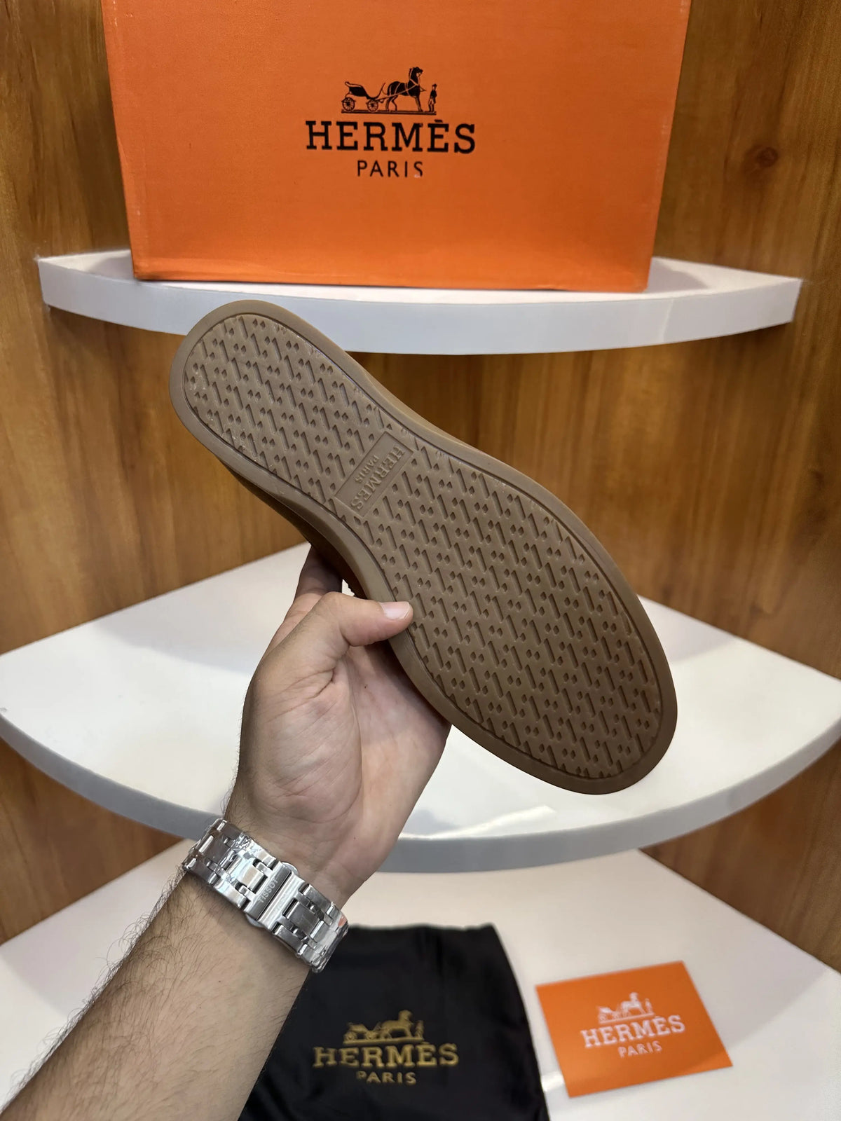 Herms_Tan Premium Suede Leather Formal Loafers
