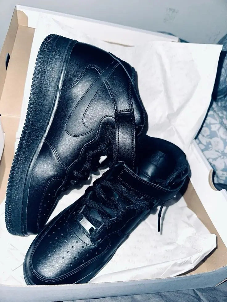 Nik e Air Force 1 Mid High Black Leather Quality Men