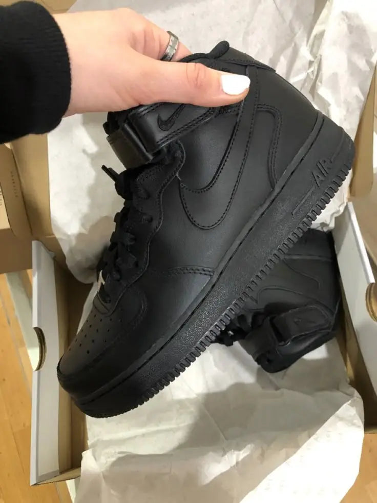 Nik e Air Force 1 Mid High Black Leather Quality Women