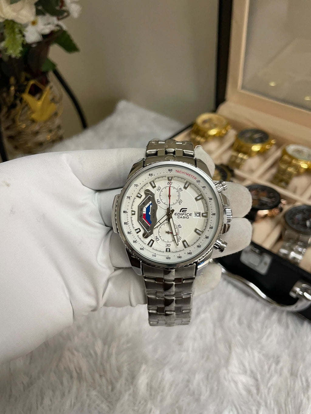 edifice casio silver white