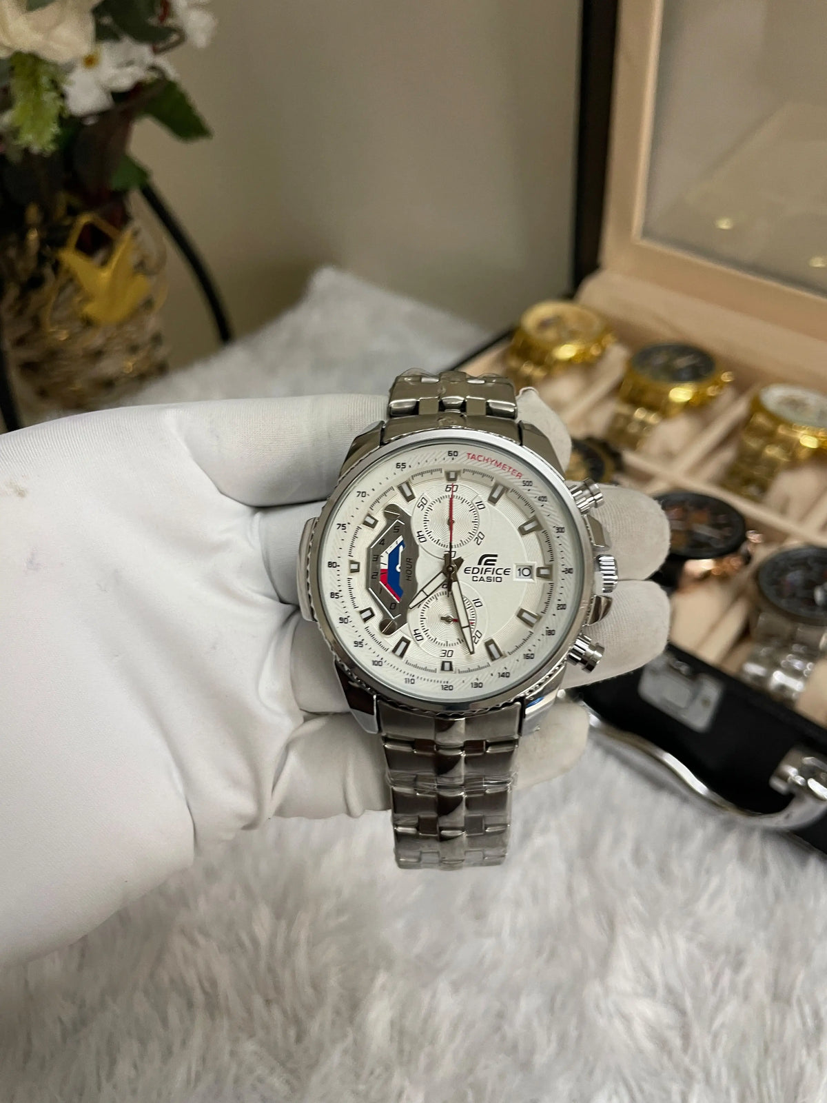 edifice casio silver white