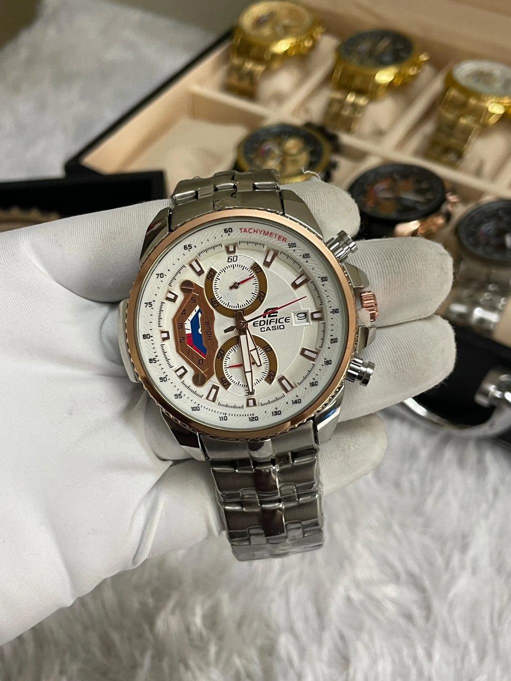 edifice casio silver rose gold