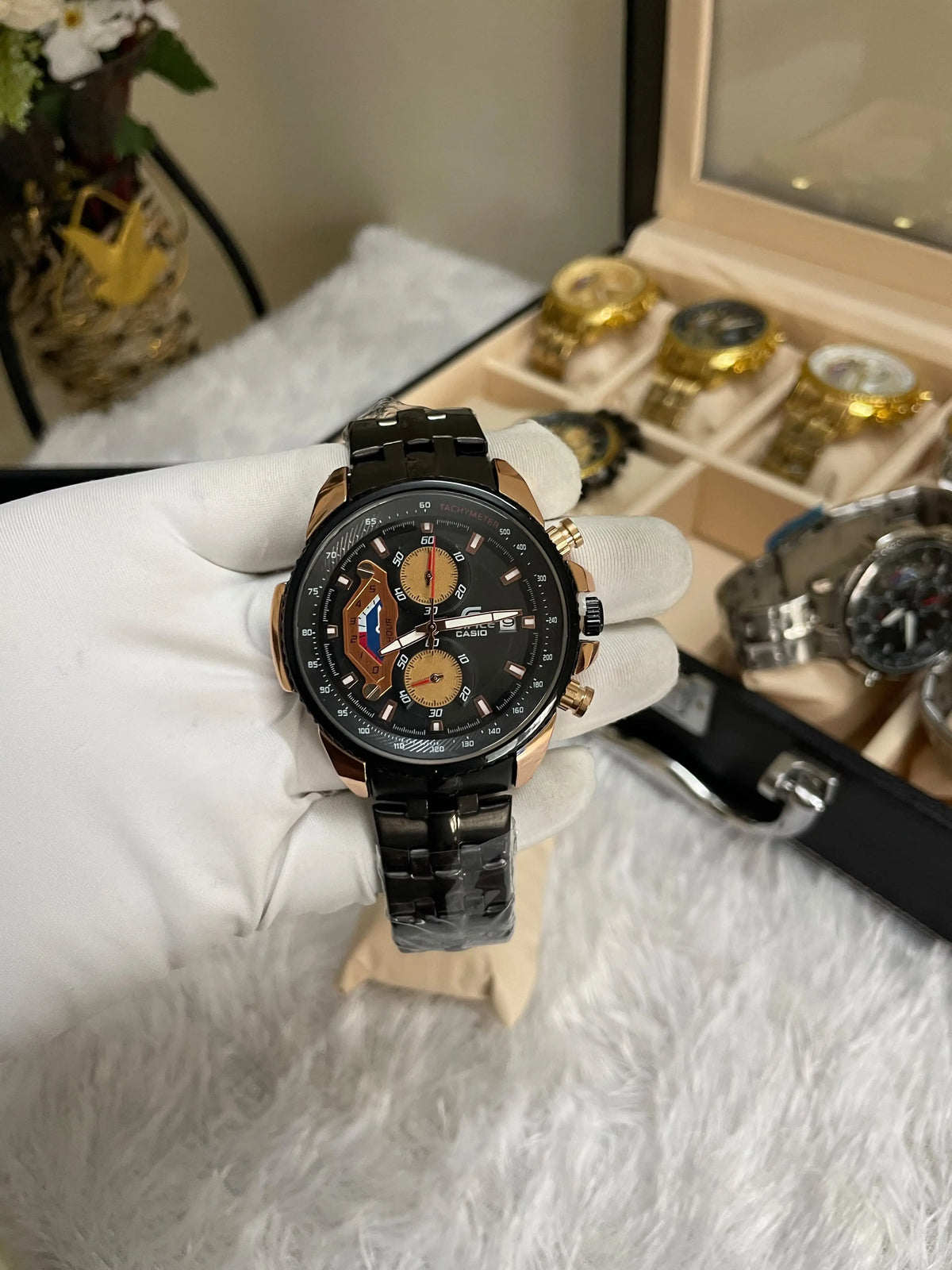 edifice casio black rose gold