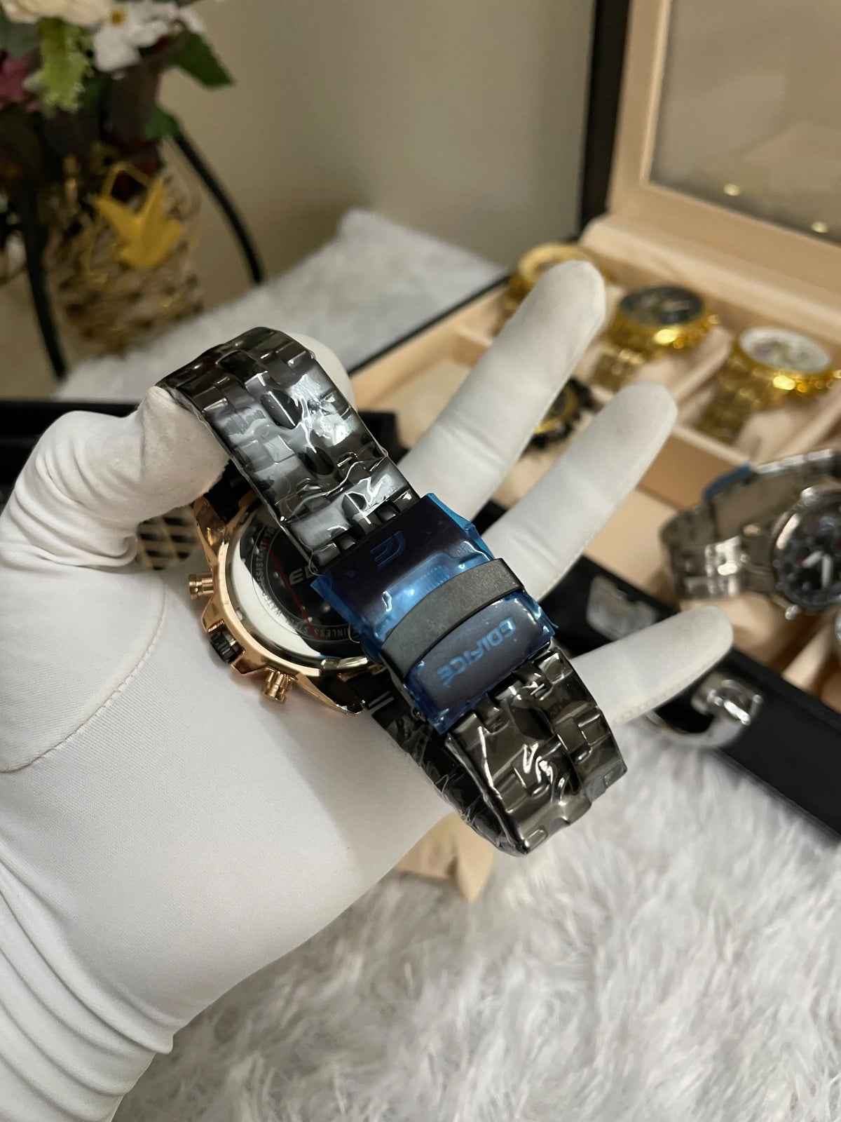edifice casio black rose gold