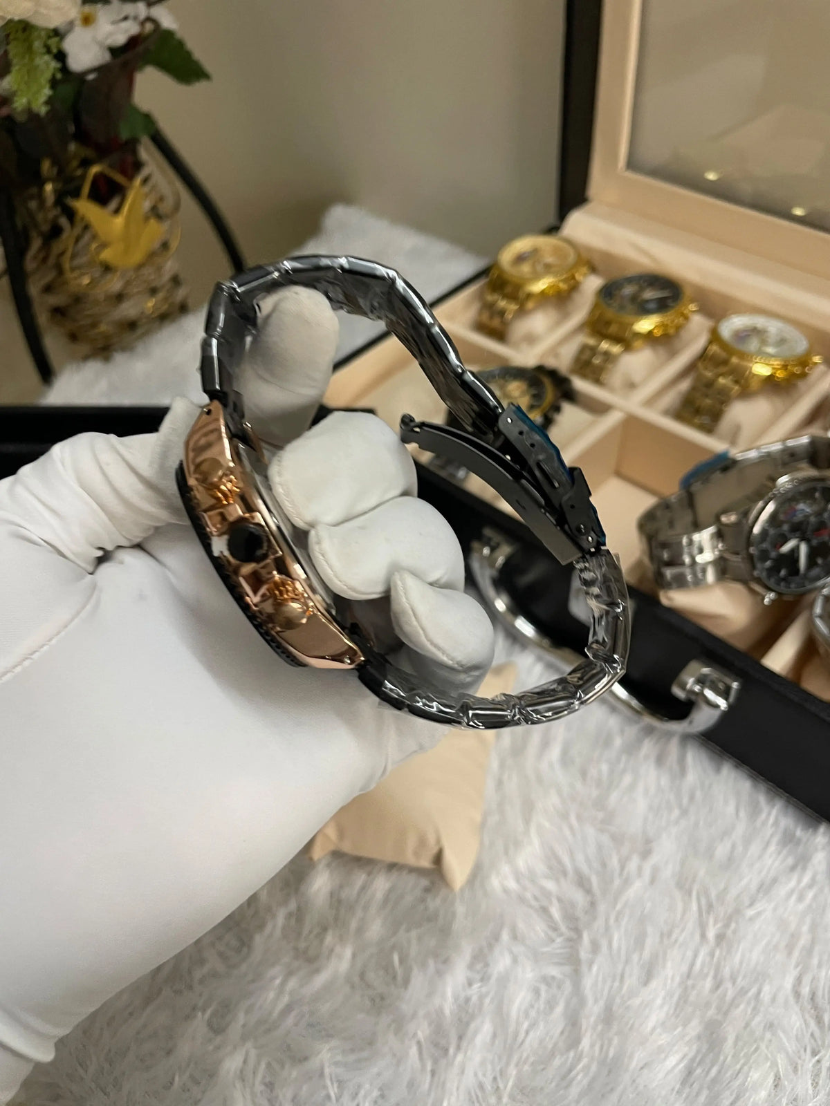 edifice casio black rose gold