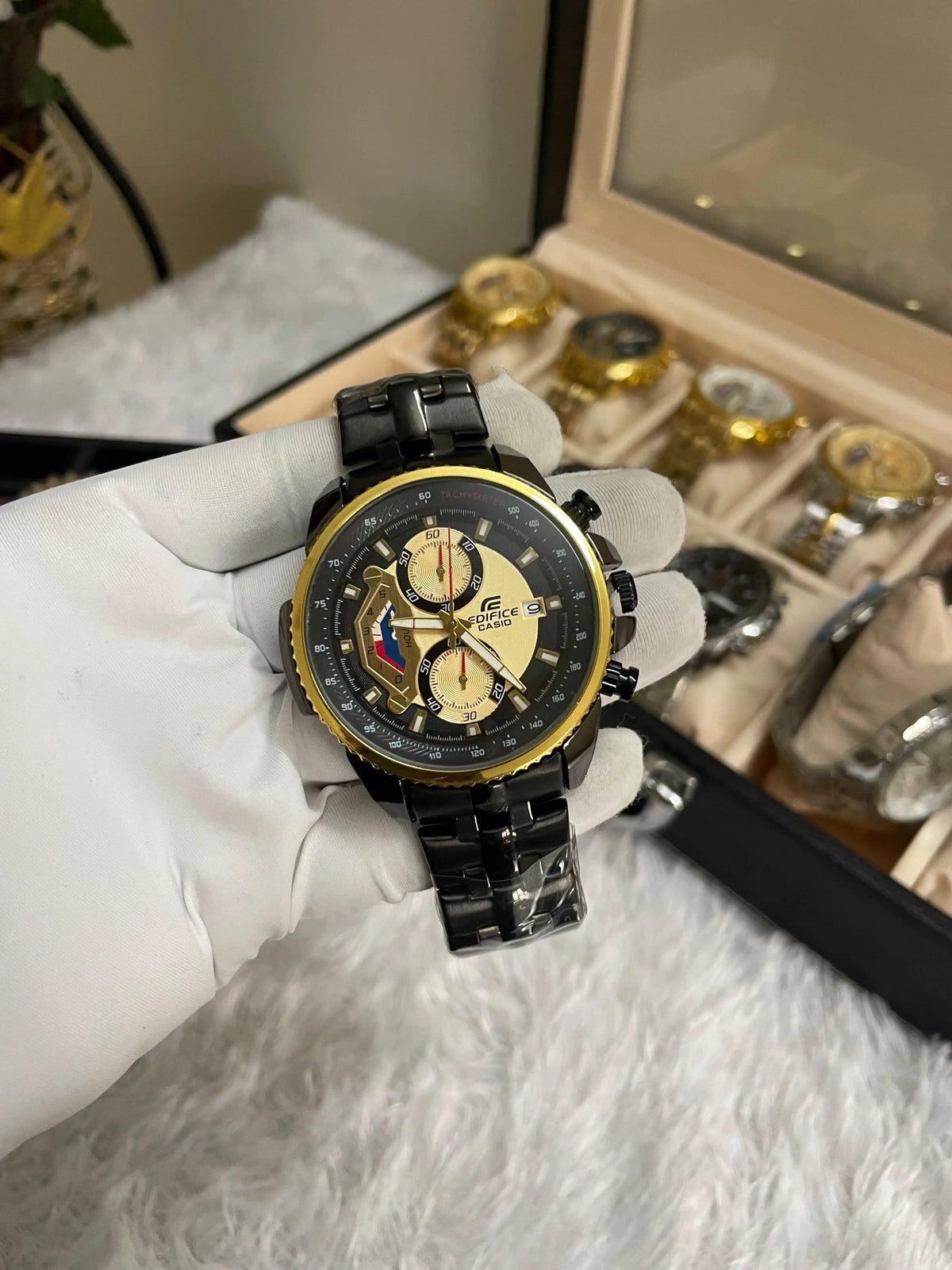 edifice casio black gold