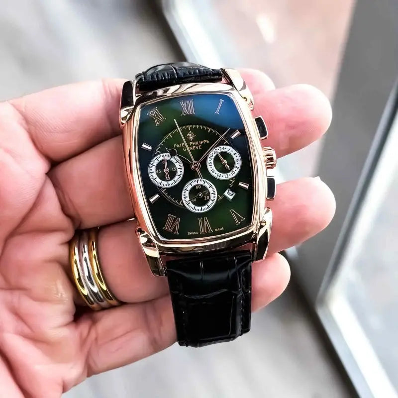 Patek Phillip_e Barrel Chronograph Rose Green Black Belt