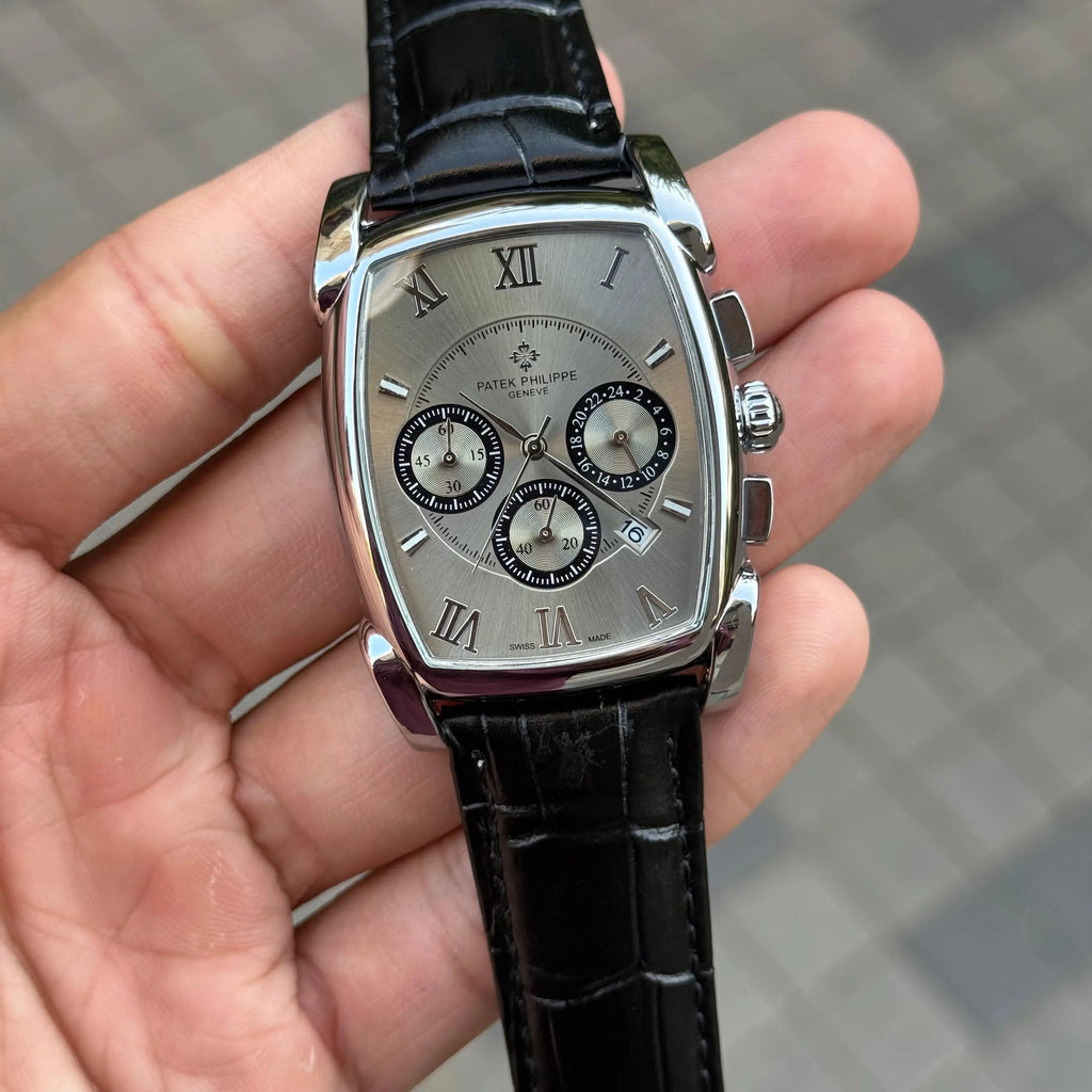 Patek Phillip_e Barrel Chronograph Silver White Black Belt