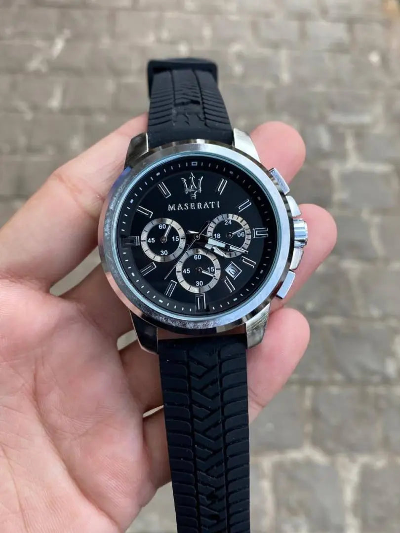 Maserati silver black all chronograph working
