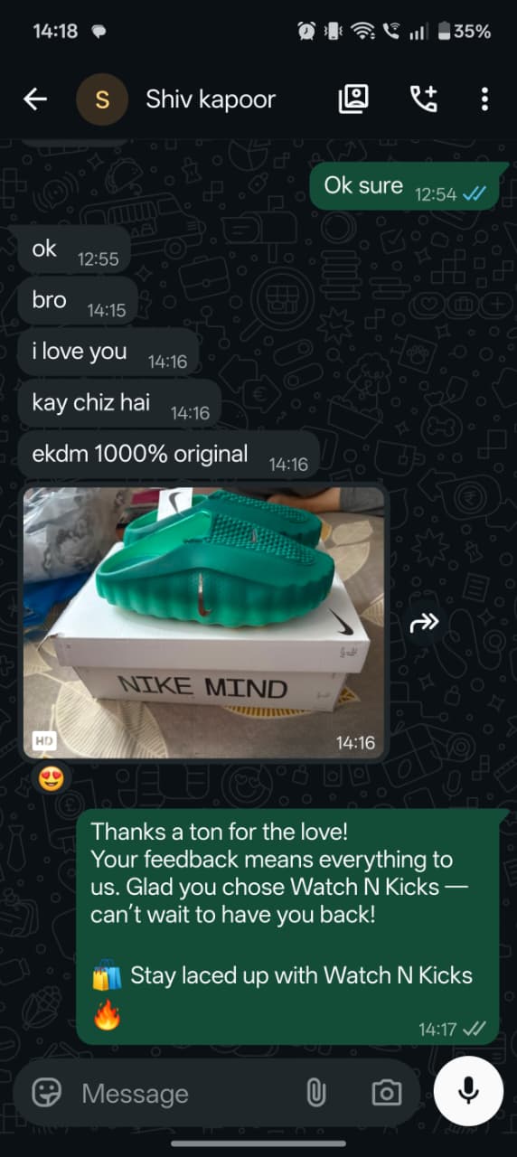Customer review shared on WhatsApp
