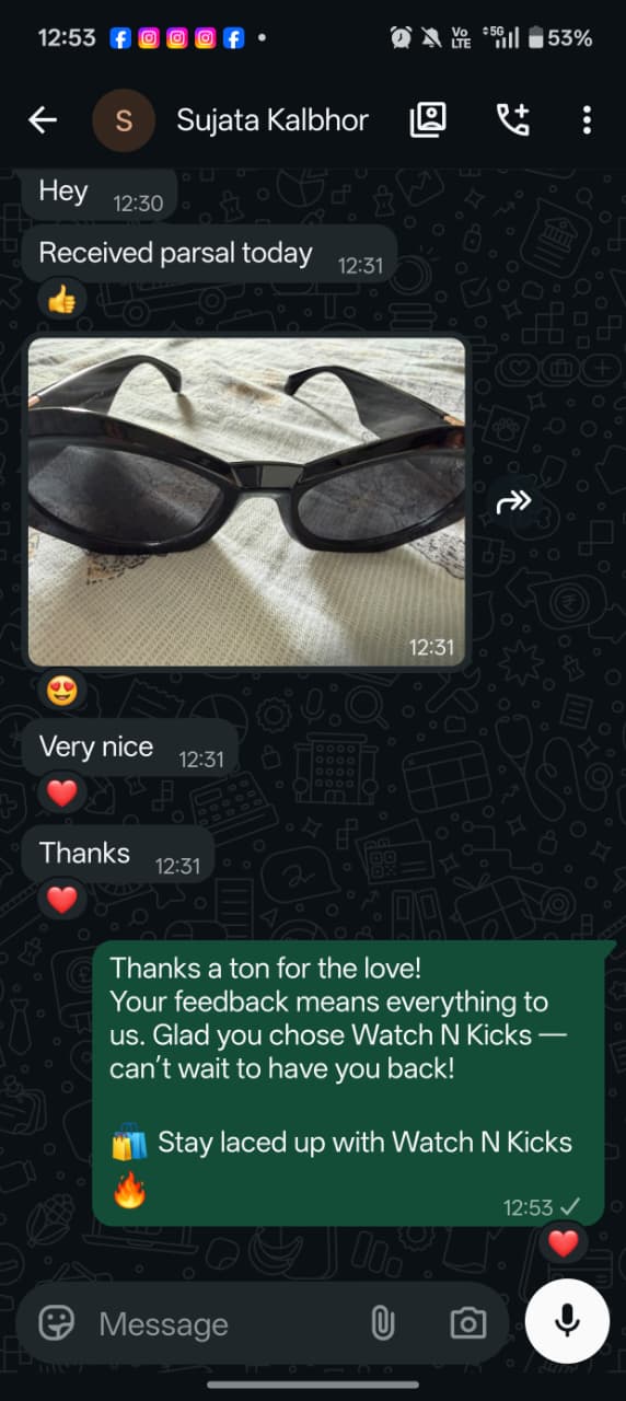 Customer review shared on WhatsApp