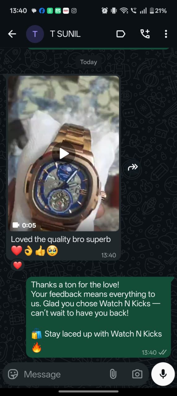 Customer review shared on WhatsApp