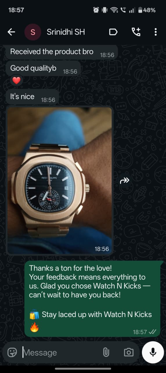 Customer review shared on WhatsApp