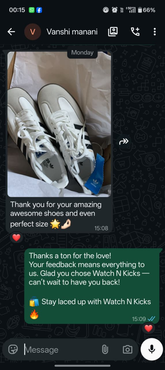 Customer review shared on WhatsApp