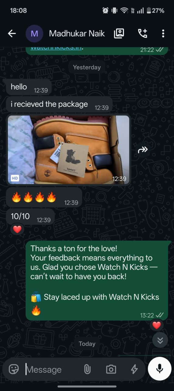 Customer review shared on WhatsApp