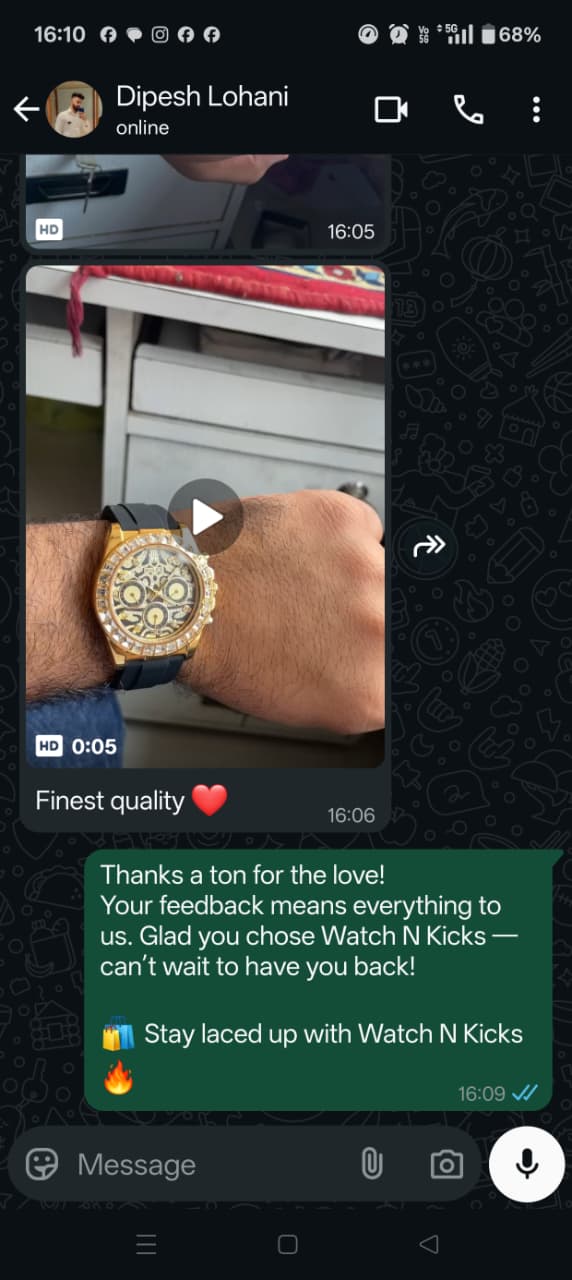 Customer review shared on WhatsApp