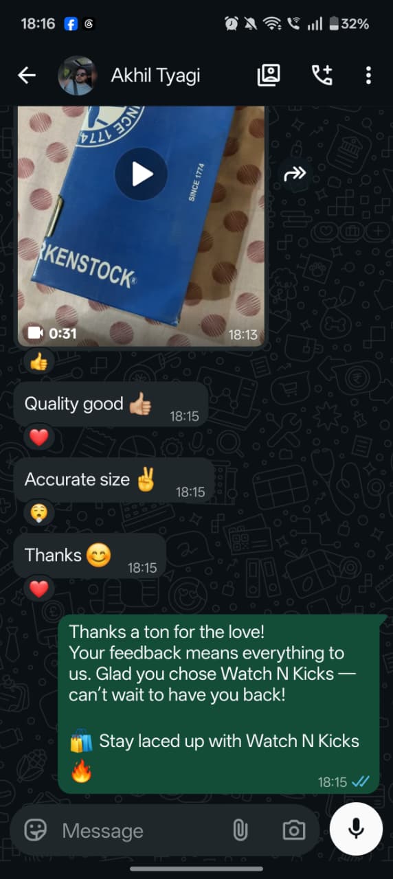 Customer review shared on WhatsApp
