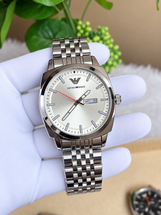 EMPORIO ARMANI DAYDATE SILVER WHITE DIAL AT501